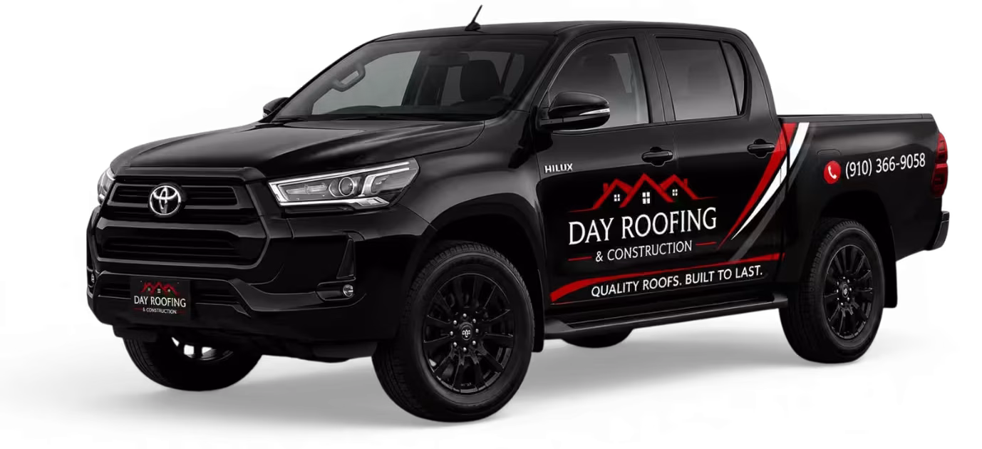 Day Roofing & Construction branded truck on a black background